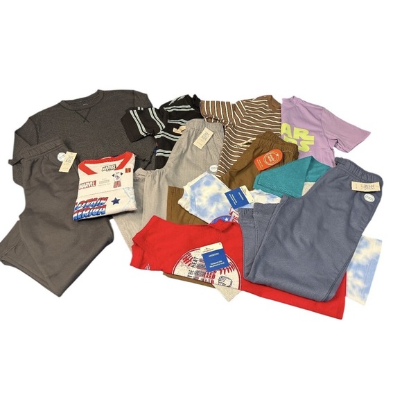 Boys Size 7/8 Clothing Lot NWT – 13 Piece Mix of Shirts, Pants & Pajama Set - Picture 1 of 16